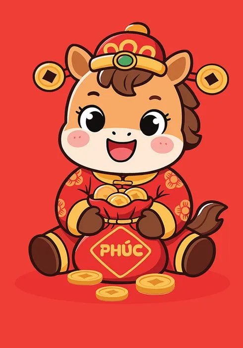 Minh Họa Ngựa Tết 2026 Phong Cách Hoạt Hình Dễ Thương