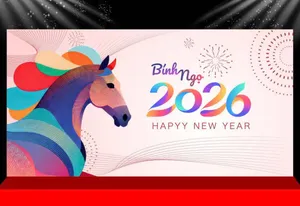 Backdrop Tết Bính Ngọ 2026 - Thiết Kế Hiện Đại & Đầy Màu Sắc