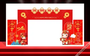 Backdrop Tết 2026 Đinh Tỵ - Cổng Chúc Mừng Năm Mới Đỏ Vàng
