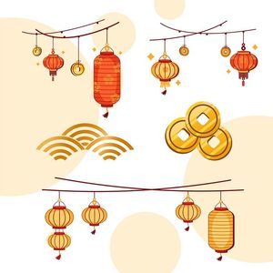 Hình ảnh dây đèn lồng trang trí dịp tết cổ truyền file vector mẫu CR428