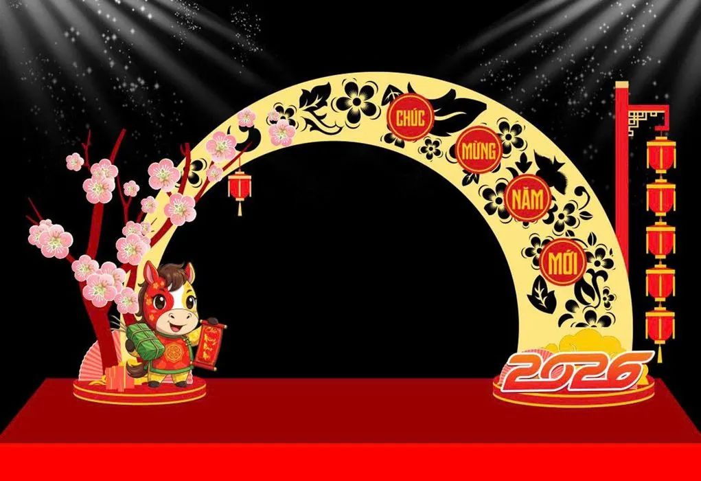 Backdrop Tết 2026 Ất Tỵ - Chúc Mừng Năm Mới Vector CDR