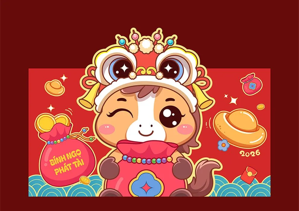 Linh Vật Ngựa Tết 2026 May Mắn - Hình Minh Họa Vector EPS