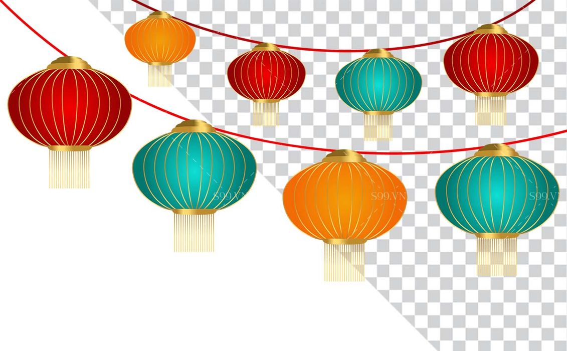 Hình ảnh dây đèn lồng nhiều màu sắc file PNG mẫu CR551
