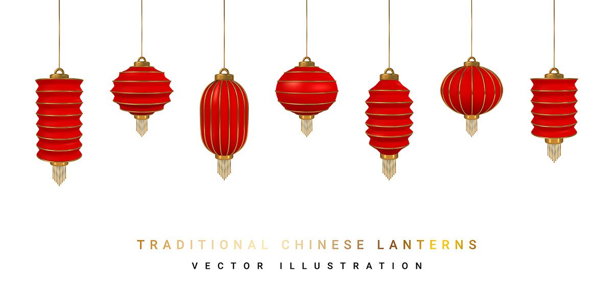 Hình ảnh đèn lồng trang trí màu đỏ file vector mẫu CR413