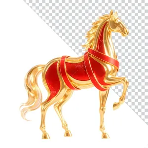 Chú Ngựa Vàng Đỏ Sang Trọng PNG - Hình Minh Họa Đồ Họa Cao Cấp
