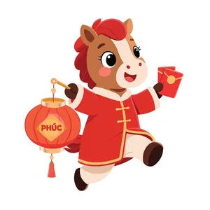 Linh Vật Ngựa Tết Vui Chơi - Hình Minh Họa Vector EPS Độc Đáo