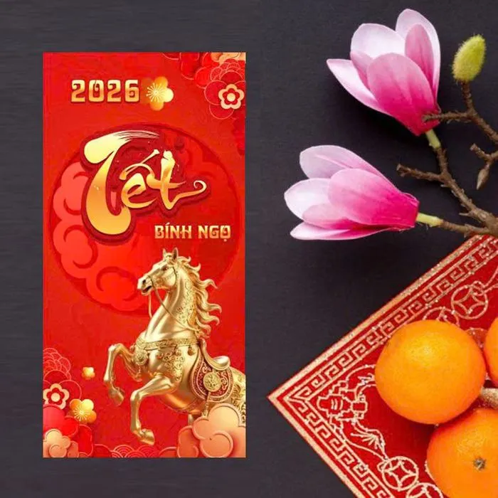 Mẫu Lì Xì Tết 2026 Bính Ngọ Vector CDR - Kim Mã May Mắn