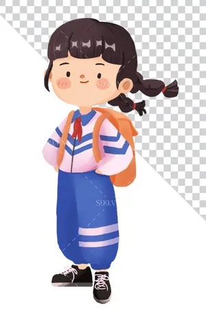 Hình ảnh cô bé đeo balo đi học file PNG mẫu CR1703