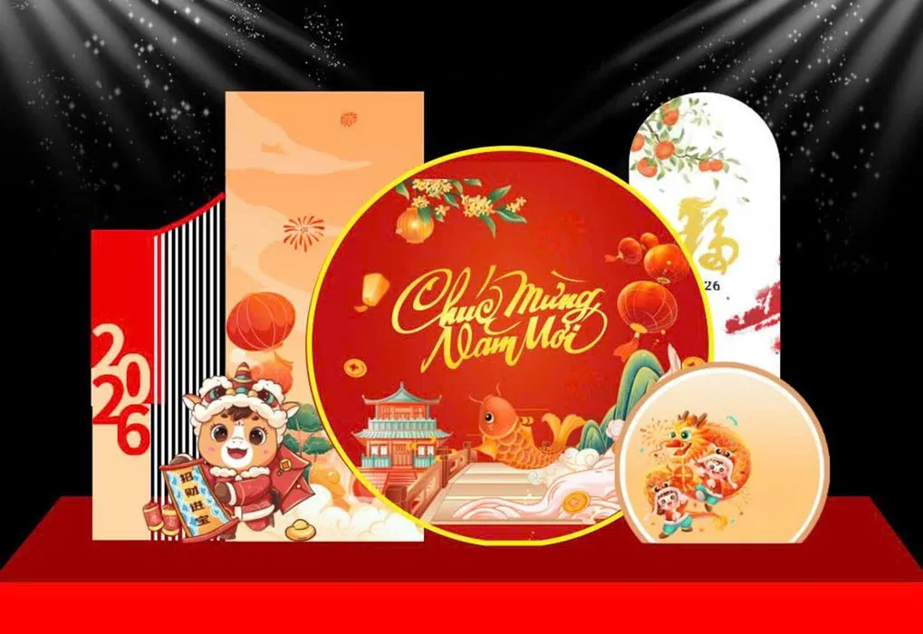 Backdrop Tết 2026 Đậm Chất Truyền Thống - File CDR Độc Đáo