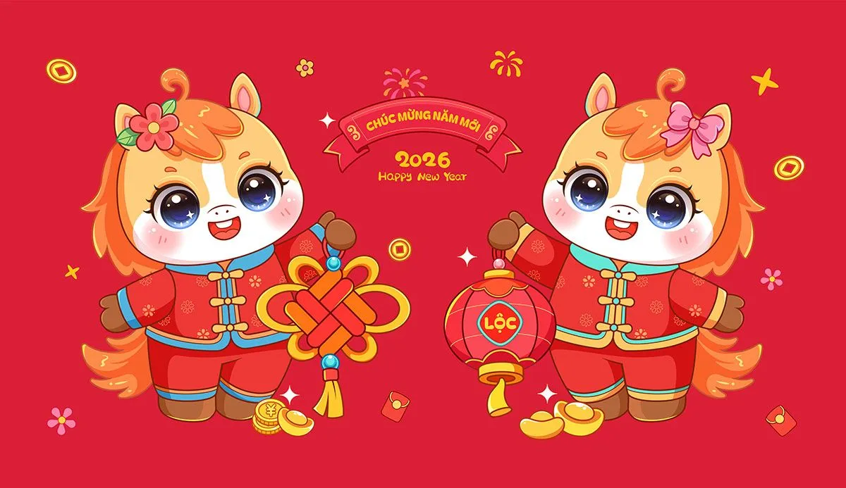 Linh Vật Ngựa Tết 2026 Hình Minh Họa Chúc Mừng Năm Mới Dễ Thương