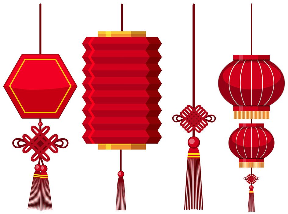 Hình ảnh đèn lồng màu đỏ trang trí dịp lễ tết phong cách trung quốc file vector mẫu CR405