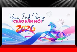 Backdrop Chào Năm Mới 2026 - Đón Tết Với Phong Cách Đầy Màu Sắc