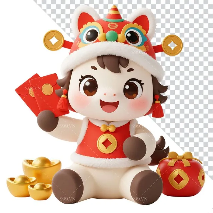 Linh Vật Ngựa Tết Nguyên Đán Dễ Thương - Hình Minh Họa PNG Chất Lượng Cao