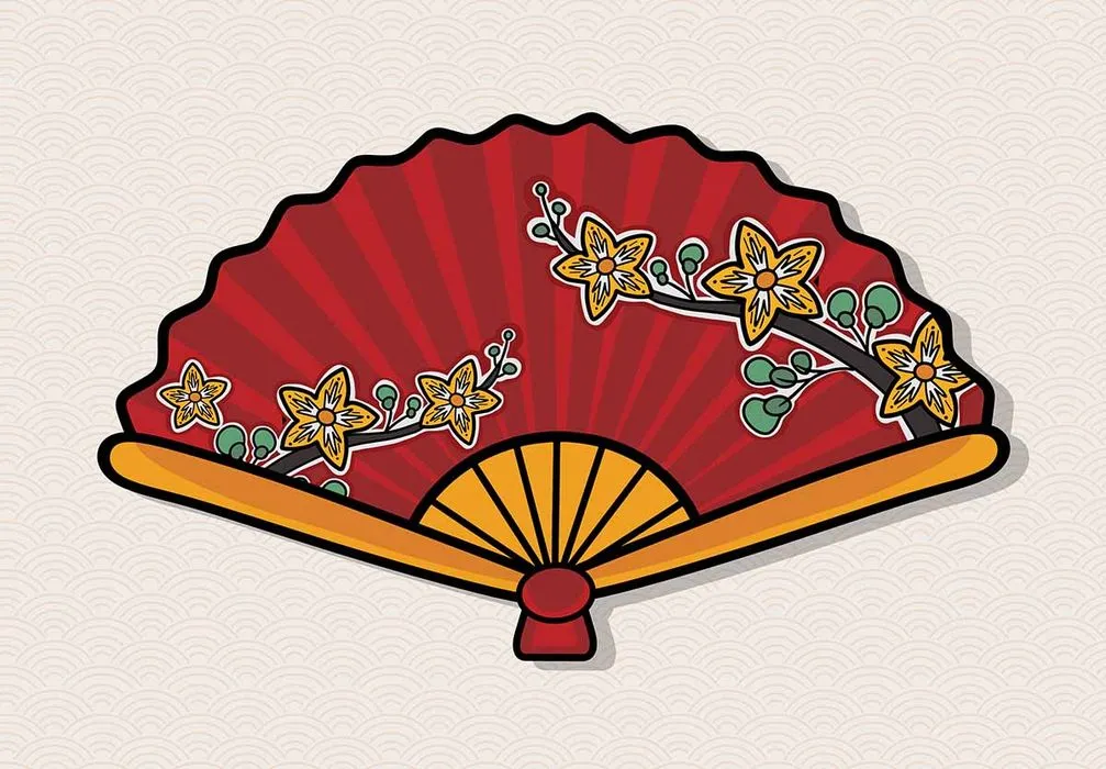Hình ảnh cái quạt giấy màu đỏ file vector mẫu OC13