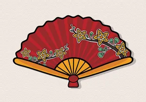 Hình ảnh cái quạt giấy màu đỏ file vector mẫu OC13