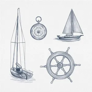 Hình ảnh con thuyền và bánh lái file vector mẫu HH210