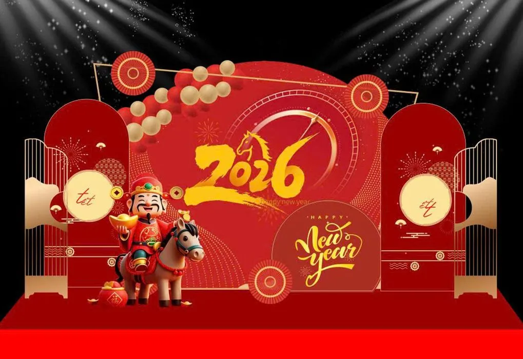 Backdrop Tết 2026 Đón Tài Lộc - Thiết Kế Phong Cách Truyền Thống