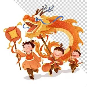 Trẻ Em Vui Chơi Múa Lân Đón Tết Nguyên Đán - Hình Minh Họa PNG