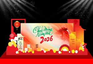 Backdrop Tết 2026 Đinh Mão Rực Rỡ – File CDR Vector Thiết Kế Sân Khấu