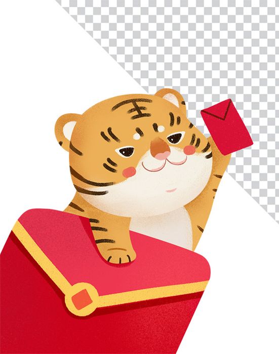 Hình ảnh chú hổ con cầm bao lì xì file PNG mẫu CR1099