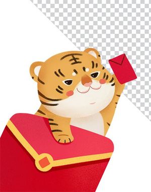 Hình ảnh chú hổ con cầm bao lì xì file PNG mẫu CR1099