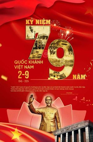 Poster chào mừng ngày quốc khánh 2-9 nền màu đỏ file PSD mẫu CR1325