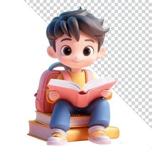 Hình ảnh bé nam ngồi học 3D file PNG mẫu CR810