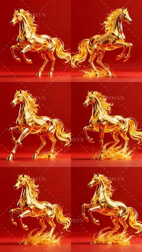 Bộ Sưu Tập Ngựa Vàng May Mắn Tết Nguyên Đán PNG Chất Lượng Cao