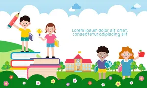 Banner bé đi học tới trường file vector mẫu KS272
