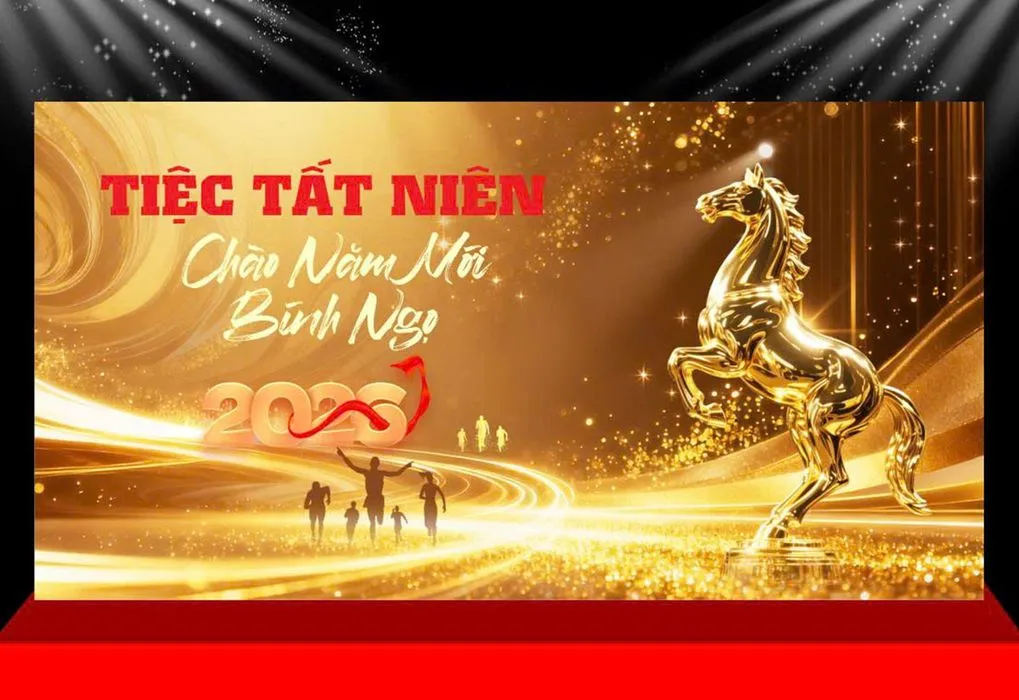 Backdrop Tiệc Tất Niên Chào Năm Mới Bình Ngọ 2028 - Vector CDR
