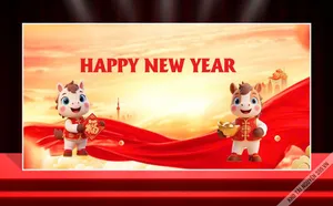 Backdrop Tết Nguyên Đán Happy New Year - Linh Vật Ngựa Dễ Thương