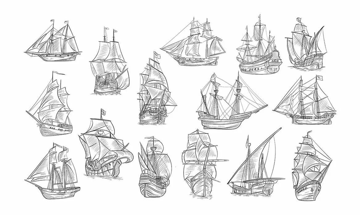 Bộ sưu tập con thuyền buồm file vector mẫu HH155