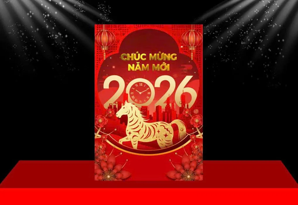 Backdrop Tết 2026 Đỏ Vàng May Mắn – Thiết Kế Đồ Họa CDR