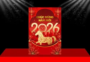 Backdrop Tết 2026 Đỏ Vàng May Mắn – Thiết Kế Đồ Họa CDR