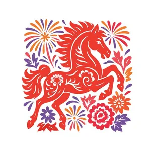 Hình Minh Họa Tết Con Ngựa Đỏ Pháo Hoa Vector EPS
