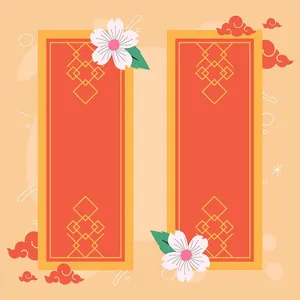 Tết Việt - Cặp Câu Đối Đỏ Cách Điệu (Vector EPS) cho Thiết Kế Tết