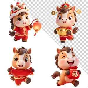Bộ 4 Hình Minh Họa Linh Vật Ngựa Tết Nguyên Đán PNG Chất Lượng Cao