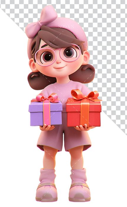 Hình ảnh cô gái cầm hộp quà 3D file PNG mẫu CR826
