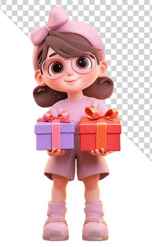 Hình ảnh cô gái cầm hộp quà 3D file PNG mẫu CR826
