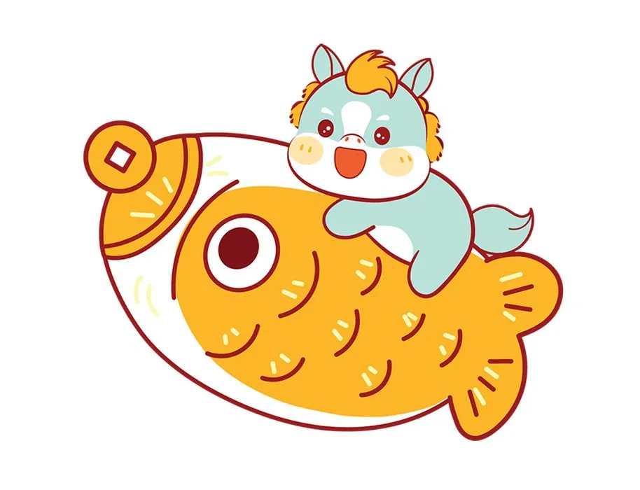 Linh Vật Ngựa Tết Cưỡi Cá May Mắn - Minh Họa Vector EPS Độc Đáo