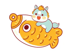 Linh Vật Ngựa Tết Cưỡi Cá May Mắn - Minh Họa Vector EPS Độc Đáo