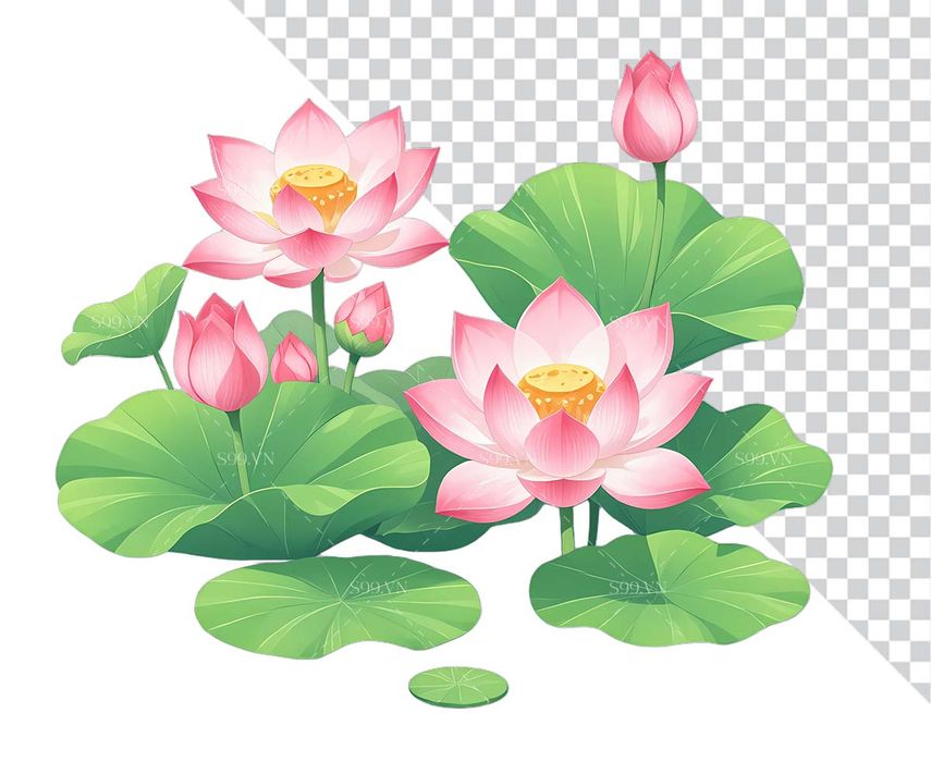 Hình ảnh hoa sen và lá file PNG mẫu CR1646