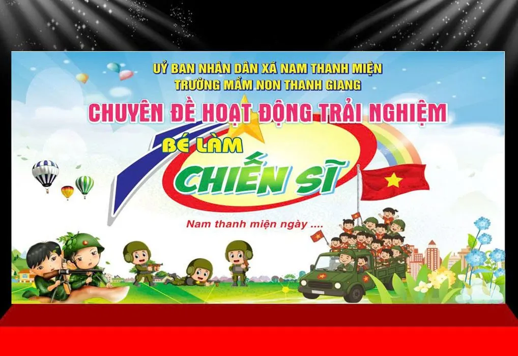 Backdrop Sinh Hoạt Chiến Sĩ Ngày Tết - Mầm Non Thanh Giang (CDR)
