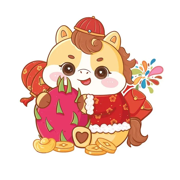 Linh Vật Ngựa Tết Nguyên Đán Dễ Thương - Hình Minh Họa Vector EPS