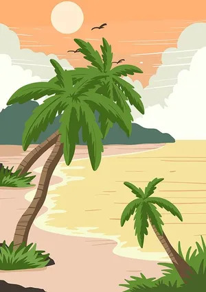Hình ảnh cây dừa ngoài bờ biển file vector mẫu KS599