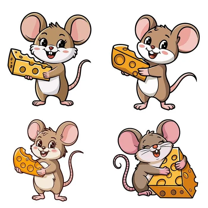 Chuột hoạt hình dễ thương ôm phô mai - EPS Vector