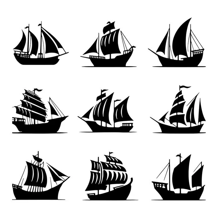 Bộ sưu tập thuyền buồm file vector mẫu HH197