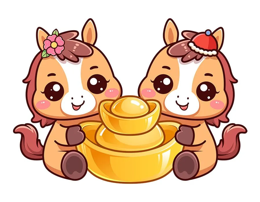 Cặp Ngựa Linh Vật Tết Nguyên Đán Dễ Thương - Minh Họa Vector EPS