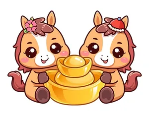 Cặp Ngựa Linh Vật Tết Nguyên Đán Dễ Thương - Minh Họa Vector EPS