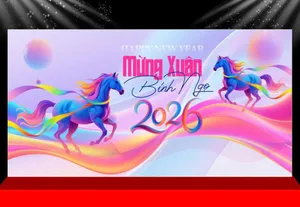 Backdrop Tết Bính Ngọ 2026 – Đón Xuân May Mắn, Rực Rỡ Sắc Màu